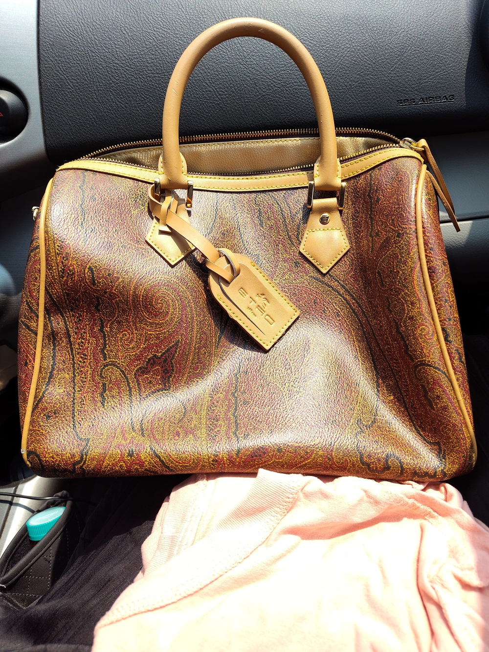 Etro Paisley Printed Leather Satchel Handbag in Brown and Tan